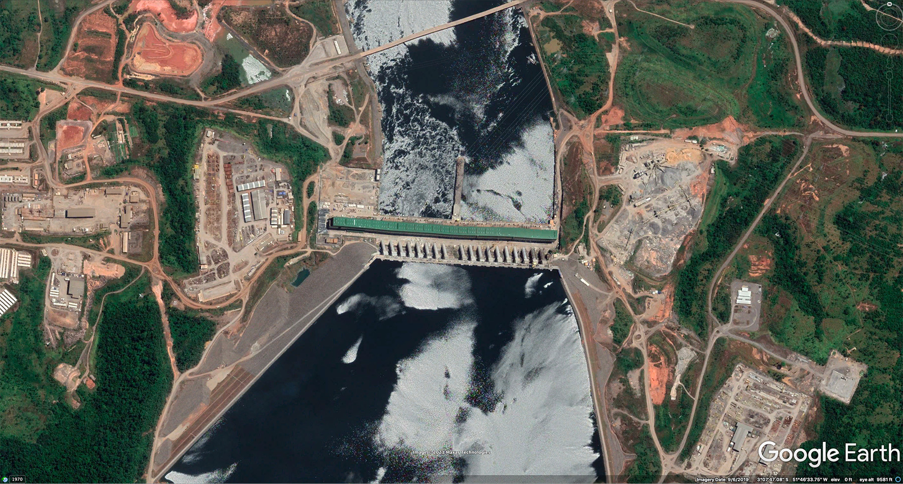 Pohľad na priehradu Belo Monte prostredníctvom Google Earth. Zdroj: Google